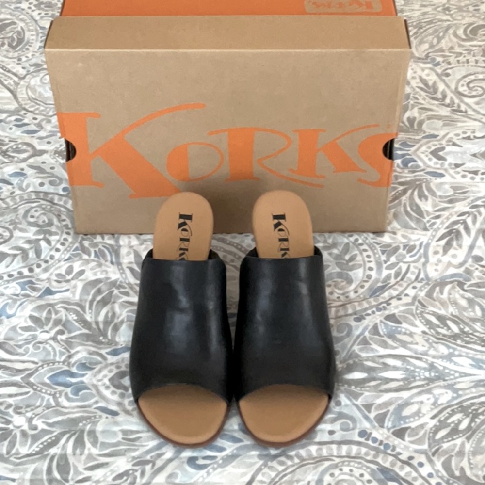 Kork-Ease Black Leather Wedge Mules